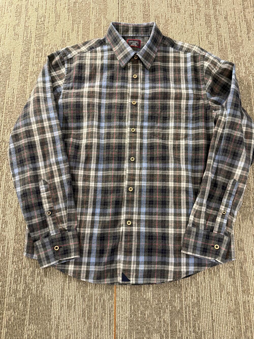 UNTUCKit Shirt Mens Large Gray Plaid Button Down Long Sleeve Slim Fit Cotton